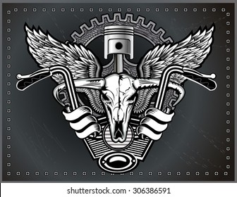 Bull head with wings of biker