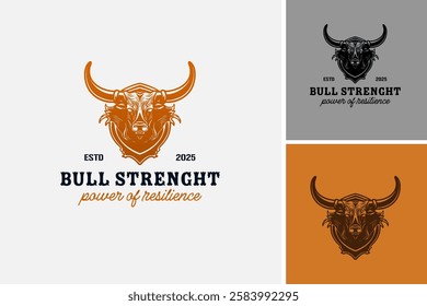 Bull head with the words bull strength power of resilience logo design. Suitable for branding, finance, bull markets, and motivational themes. EPS layered vector