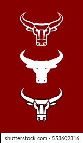 Bull heads set. Isolated silhouettes. Vector graphics.