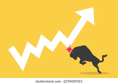 Bull a frappé le graphique, tendance haussière du marché des actions ou crypto. Change, flèche vers le haut pour augmenter les taux