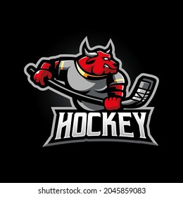Bull hockey athletic club vector logo concept isolated on dark background