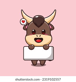 bull holding greeting banner cartoon vector illustration.