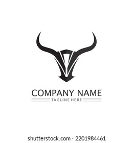 Bull horn and buffalo head cow animal  mascot logo design vector for sport horn buffalo animal mammals head logo wild matador