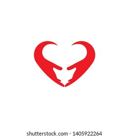 Bull Horn Logo With Love Hand Symbol For Bull Care Company