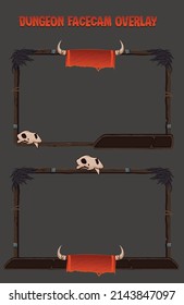 Bull horn old wooden dungeon style streaming face-cam overlay can be used as a png on streams related to old dark themed games. border gives vintage vibes with a bull skull on top.  