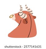 Bull, horned animal with nose ring. Taurus zodiac sign, astrology horoscope symbol. Ox, bovine, farm cattle avatar, view from behind. Flat graphic vector illustration isolated on white background