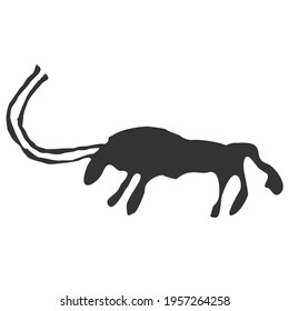 Bull with horns. Drawings of primitive people on stone. Illustration in ethnic style.
