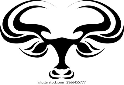 Bull with horns tattoo, tattoo illustration, vector on a white background.