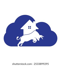 Ilustración vectorial de diseño de logotipo de forma de nube de casa de toro. Vector de logotipo para bienes raíces de toro.