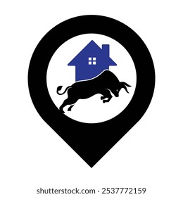 Ilustración vectorial de diseño de logotipo de forma de gps de casa de toro.