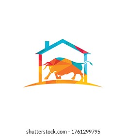Bull house vector logo design.