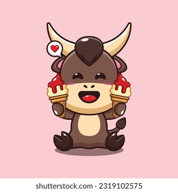 bull with ice cream cartoon vector illustration.