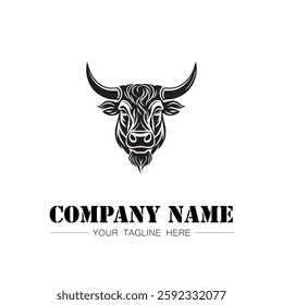 Bull icon logo vector image black and white illustration