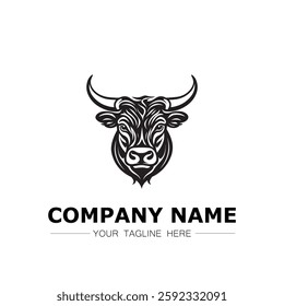 Bull icon logo vector image black and white illustration