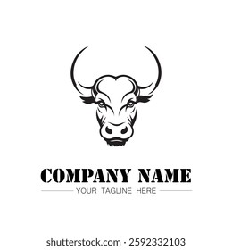 Bull icon logo vector image black and white illustration