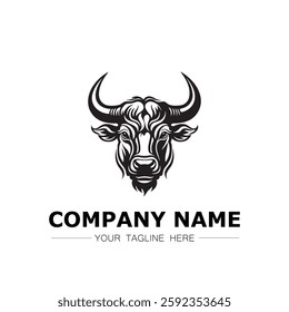 Bull icon logo vector image black and white illustration