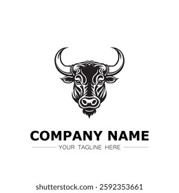 Bull icon logo vector image black and white illustration