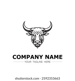 Bull icon logo vector image black and white illustration