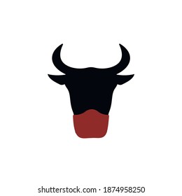 The bull icon in a mask. Cow or bullhead silhouette with horns. Vector 