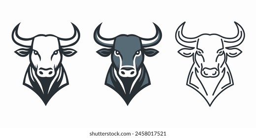 Bull icon set. Animal Toro or Bull logo. Vector illustration