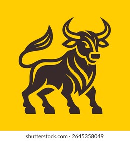 Bull icon silhouette isolated on yellow background. Vector illustration