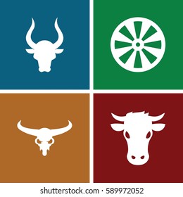 bull icons set. Set of 4 bull filled icons such as cow