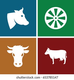 Bull icons set. set of 4 bull filled icons such as cow