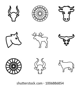 Bull icons. set of 9 editable outline bull icons such as cow, dart