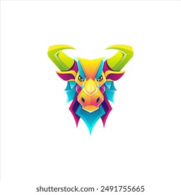 The bull illustration design uses a modern style with a colorful appearance