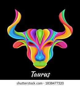 bull illustration for the taurus zodiac symbol. colorful or popart style. for clothing and poster design.