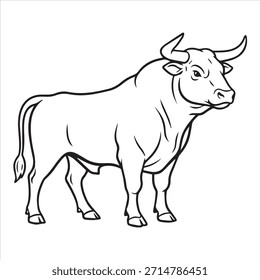 Página de colorir de desenho de linha de vetor de ilustração Bull