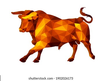 bull, isolated image on a white background in a low-poly style	
