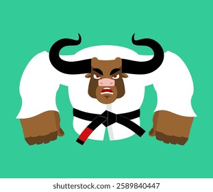 Bull in judo kimono. Karate Buffalo mascot. Angry sport animal 