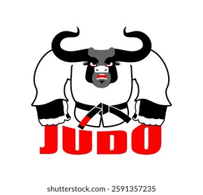 Bull in judo kimono. Karate Buffalo mascot. Angry sport animal 