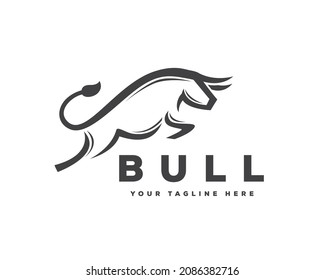 bull jump line art style logo template illustration