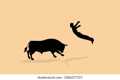 Toro saltando en la acrobacia de un toro de fondo aislado. ilustración vectorial