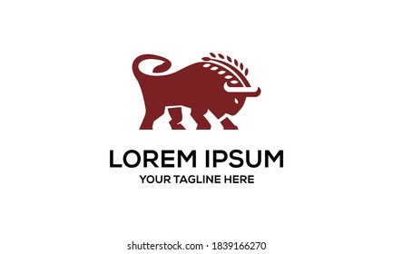 Bull And Leaf Vector Logo Design Template