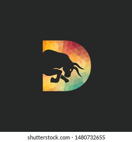 Bull letter D vector logo design. Simple animal letter D vector logo design template.
