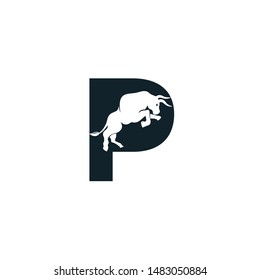 Bull letter P vector logo design. Simple animal letter P vector logo design template.