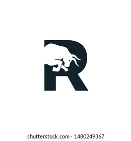 Bull letter R vector logo design. Simple animal letter R vector logo design template.