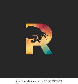 Bull letter R vector logo design. Simple animal letter R vector logo design template.