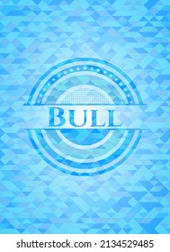 Bull light blue emblem with triangle mosaic background. 