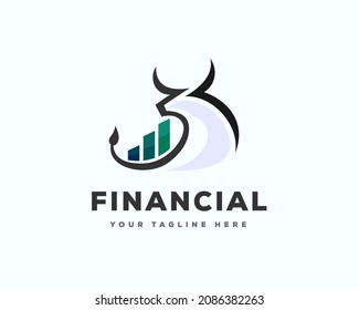 bull line art look back financial chart logo template illustration