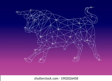 bull of lines, starry polygon on a dark blue sky background, symbol of 2021