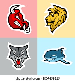 Bull, Lion, Wolf and Shark. Logo set.