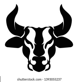 Bull Logo. Angus Icon. Taurus Illustration Design. Cow Head Mascot. Steakhouse, Bbq Or Grill Logotype. Suitable For Ranch, Steakhouse, Restaurants, Farms, Meat And Cattle.