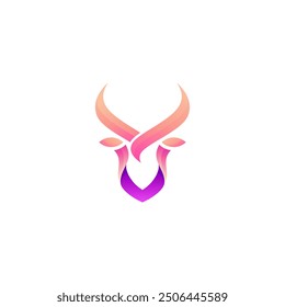 bull logo with big and strong horns, 3d colorful style