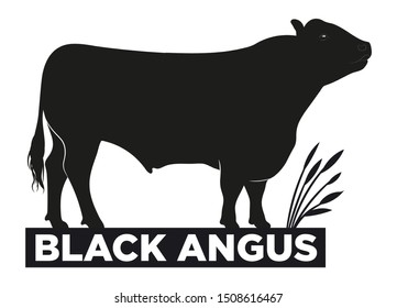 Bull. Logo. Black silhouette bull on white. Breed Black Angus. Hand drawn vector illustration. svg