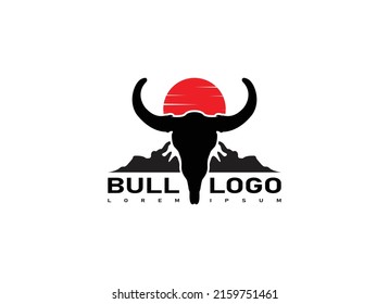 Bull Logo. Buffalo Symbol Japanese Style. Flat Vector Design Template Element