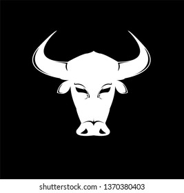 bull logo and buffalo vector with black and white cattle silhouette of horned animal